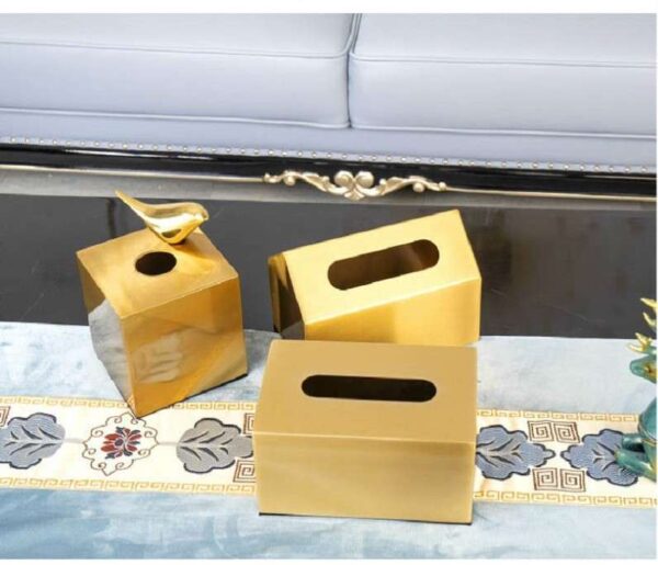 Decorative gold color metal tissue box