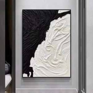 Hand Painted Abstract Textured Black And White Artwork