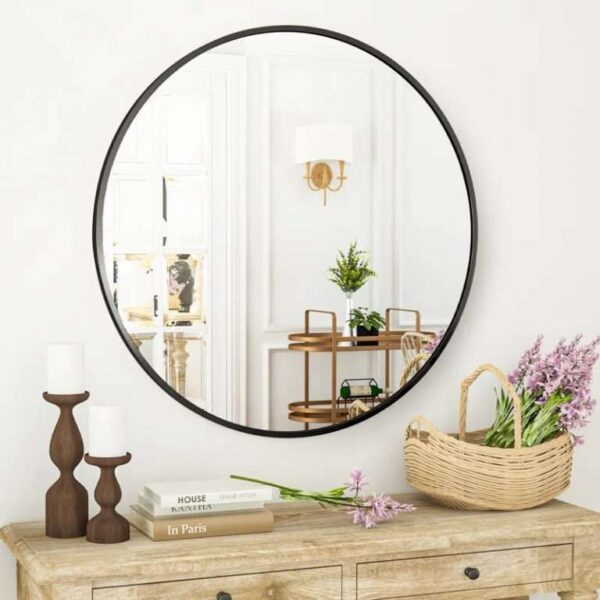 Large iron frame wall round mirror